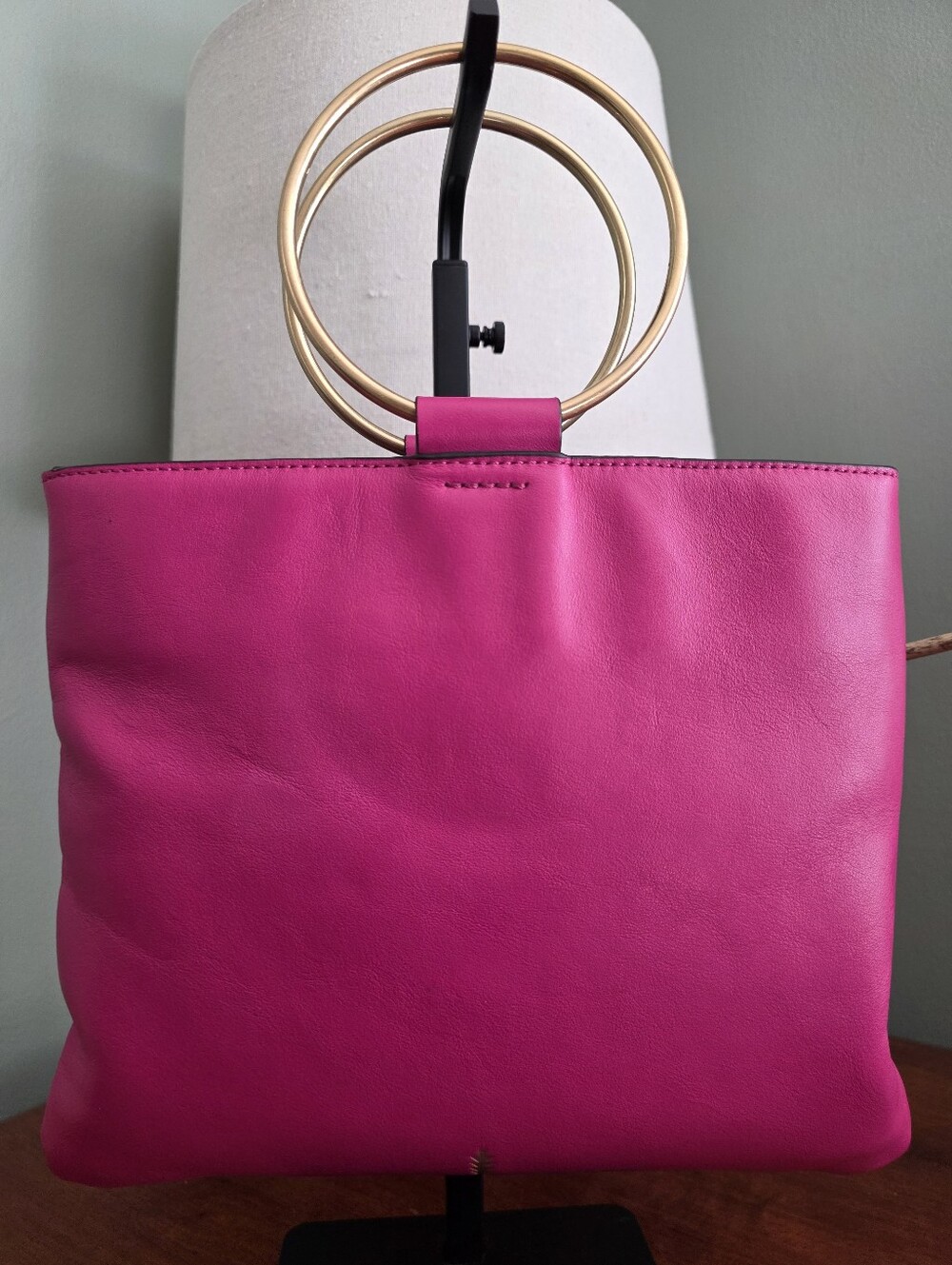 Thacker Le Pouch Pink Leather Circle Handle Crossbody Top Handle Bag - Picture 3 of 14